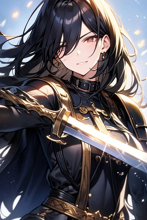 black hair, plainclothes sword, armor dress, masterpiece, highest quality,