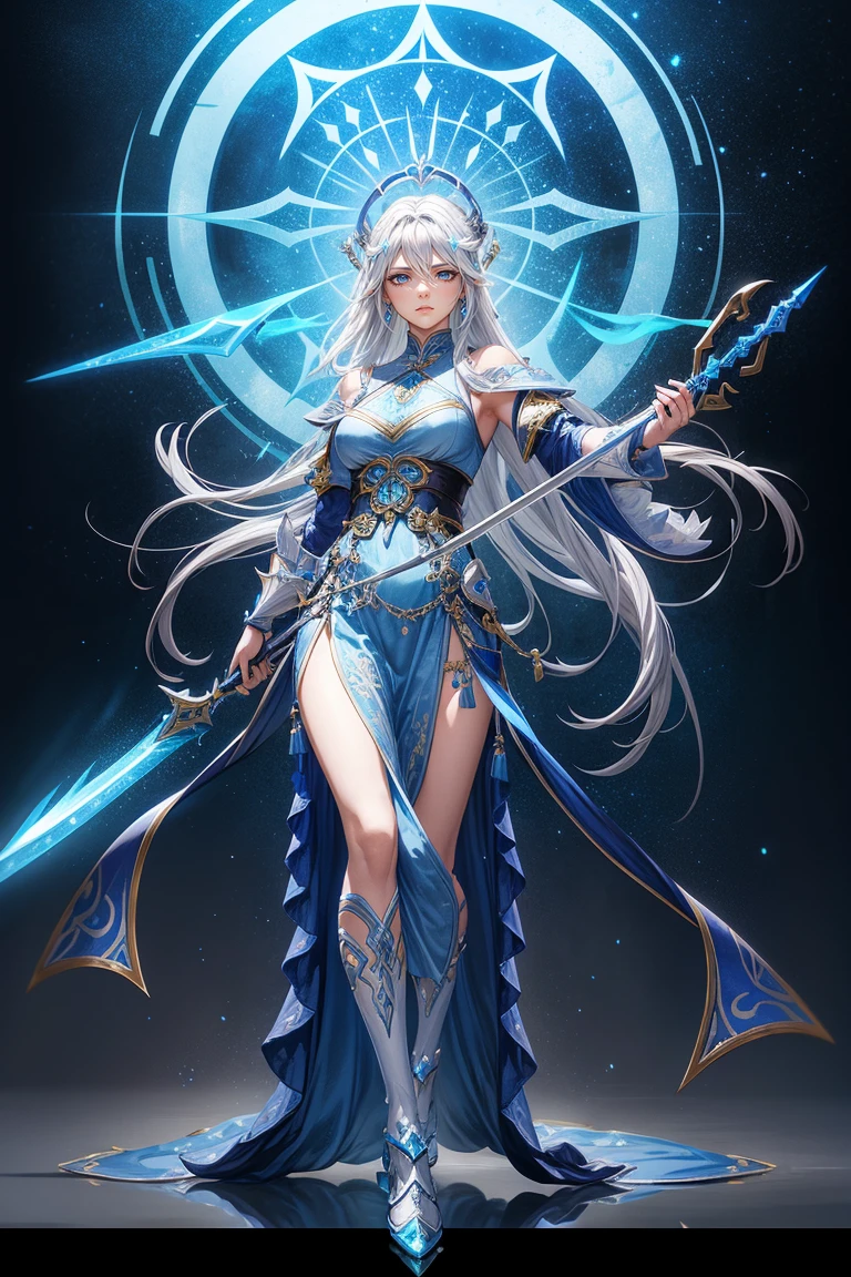 Blue Hair Surrealism, Character table, Reference Table, Standing painting, 8k, Super Detail, 1080P, Women HD, 4K, 8k, 16k, high resolution, best quality, high quality, Anatomically correct, masterpiece, precise, Ultra HD，grace，Unreal Engine，Delicate face，Long braids，slim，Long legs，miniskirt
