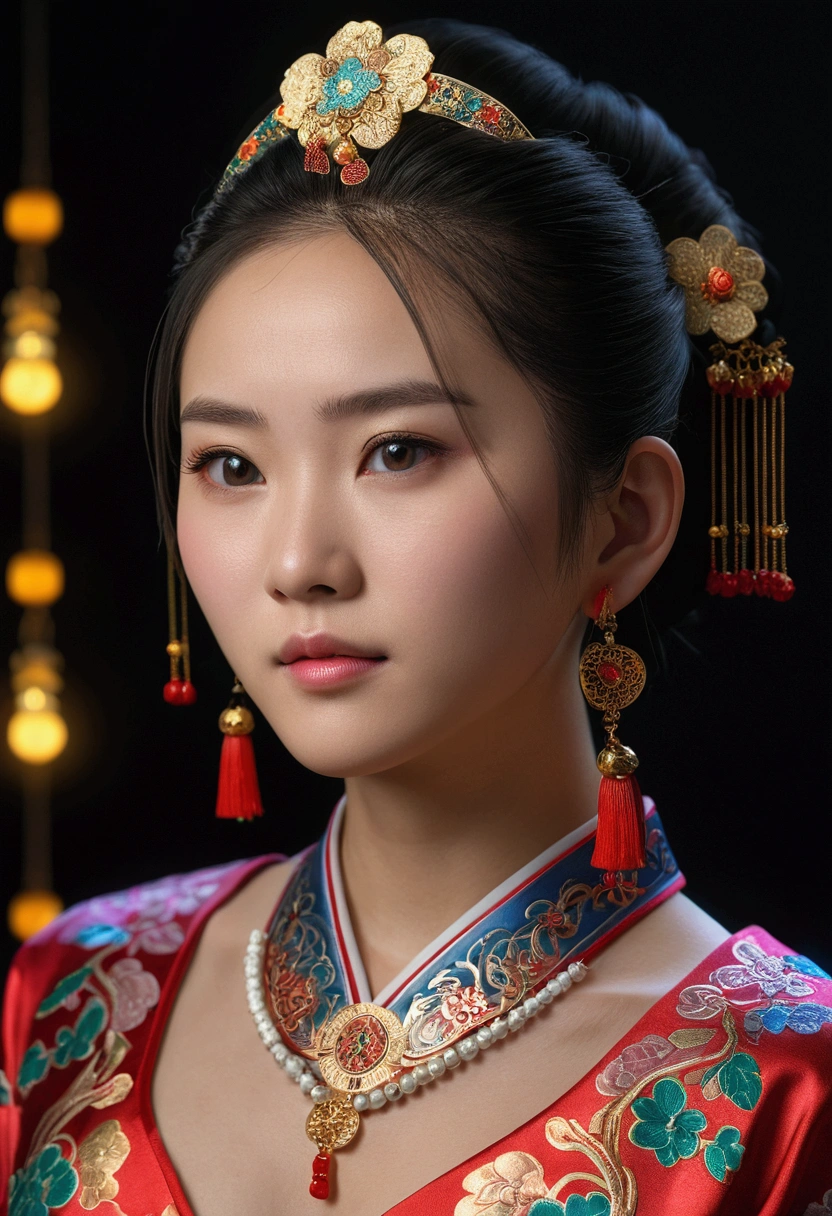 Best Quality, masterpiece, High resolution, 1 girl,chinese dress,hair ornament,collar, jewelry,beautiful face,upon_body, Tyndall effect,photorealistic, Dark studio, edge lighting, Two tone lighting,(very detailed skin:1.2), 8k uhd, DSLR, Soft lighting, high quality, volumetric lighting, Sincere, Photography, High resolution, 4k, 8k, bokeh, by rubio,  