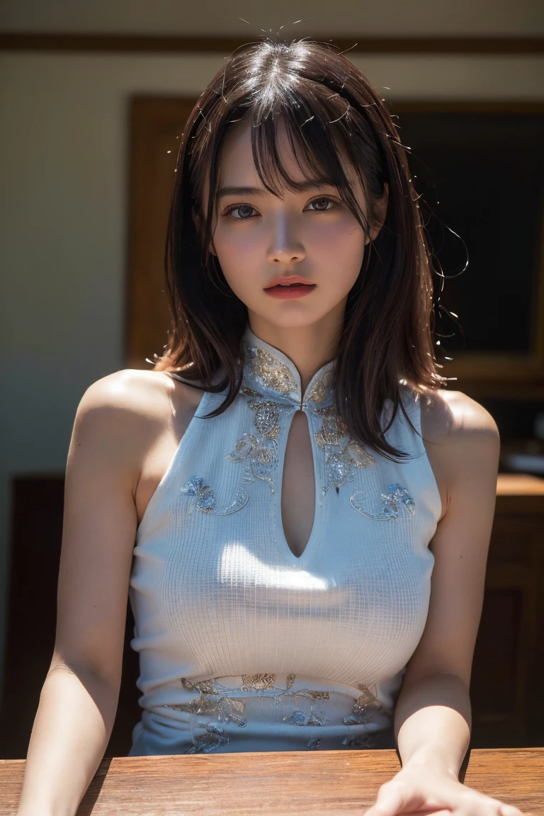 (8k, RAW Photo, Best Quality, Masterpiece:1.2), Ultra Detail, Super Resolution, (Realistic, Realistic Photo:1.37), Portrait, High Detail RAW Color Photo, Professional Photo, Extremely Detailed and Beautiful, Extremely detailed, 8k wallpaper, amazing and detailed, huge file size, official art, highly detailed CG unity 8k wallpaper, highly detailed beautiful girl, highly detailed face, highly detailed eyes, highly detailed skin, highly detailed fingers, highly detailed nose, very detailed detailed mouth , perfect anatomy, highly detailed background, highly detailed clothes, 1girl, (20:1.2), 20s, cute girl, realistic body, petite, fair skin, glowing skin , slim body, handsome body, black hair , short hair, (blunt bangs:1.2), smile, cute, youthful, cute face, realistic face, delicate eyes, drooping eyes, lingerie, see-through, earrings, looking at viewer, cowboy shot, facing front, standing posture, Contraposto, dynamic lighting, very large breasts, cowboy shot