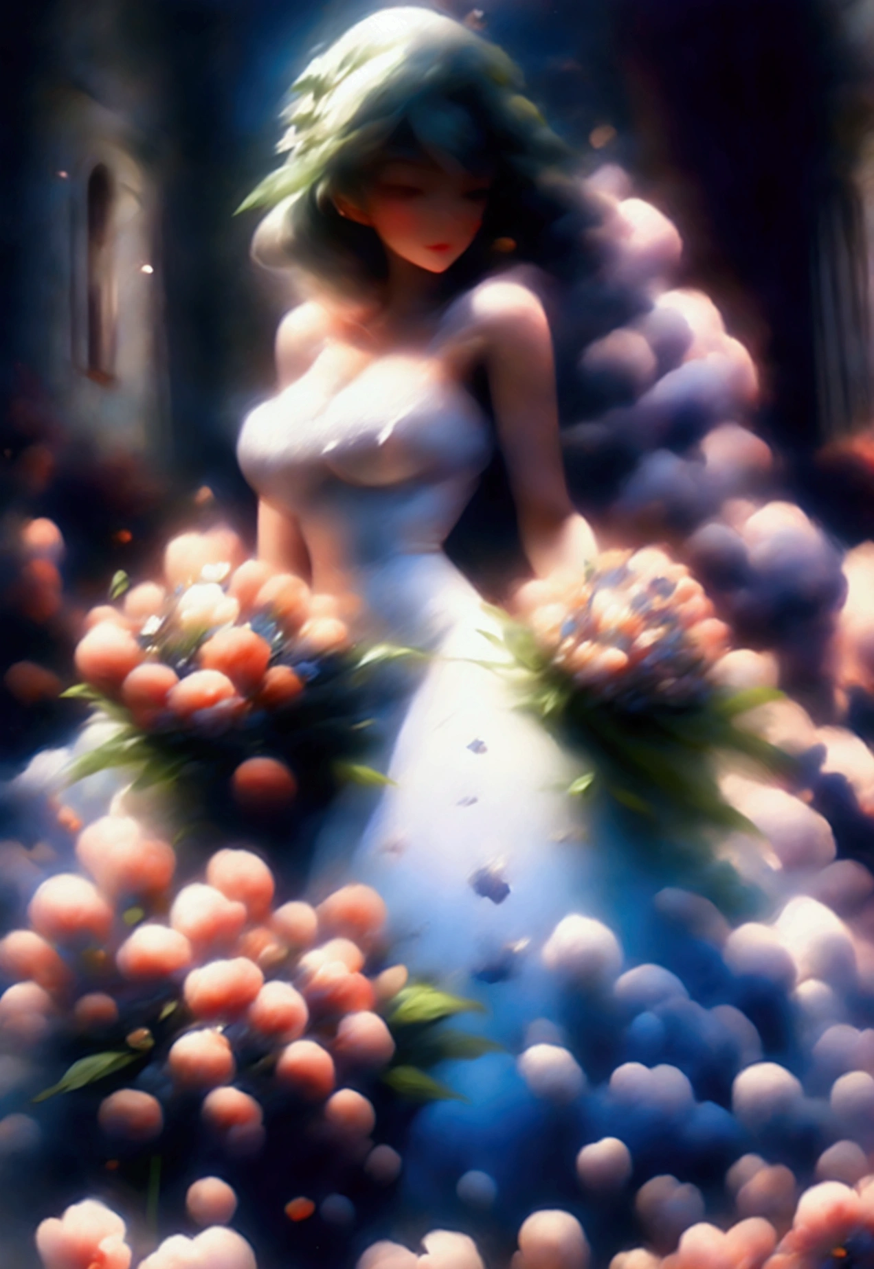 One girl, masterpiece, High resolution, Sonic Edge_Rias_Gremory, ((wedding dress, church, Bridal Veil, wedding, bouquet))