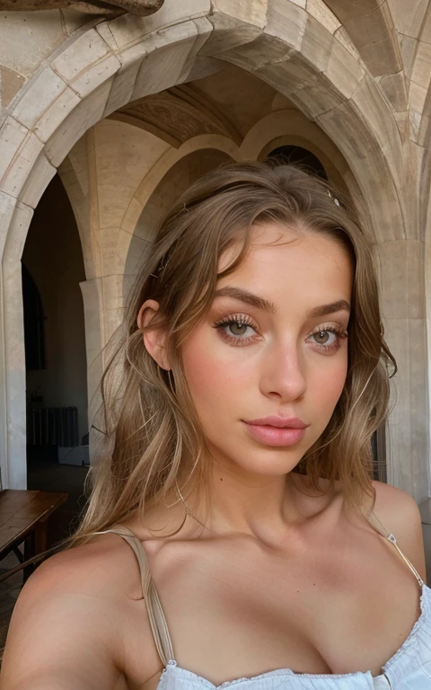 influenceuse blonde avec de longues, cheveux naturellement ondulés, yeux verts, sexuellement, grand, nue, look élégant et moderne, relaxant, tranquille, extravagant , 8k, extrêmement détaillé, Photoréaliste, Détails compliqués, Texture de peau réaliste, cheveux réalistes, texture, Béni, 8K UHD, Meilleure qualité, haute résolution, attention aux détails, très grand , Tir lointain, grand angle
