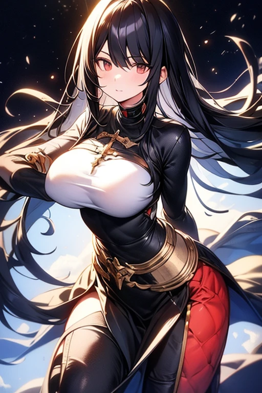 black hair, plainclothes sword, armor dress, masterpiece, highest quality, big tits