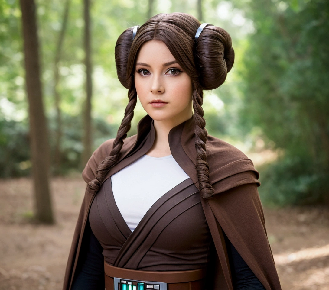 femme brune cheveux long pose sexy gros sein cosplay star wars