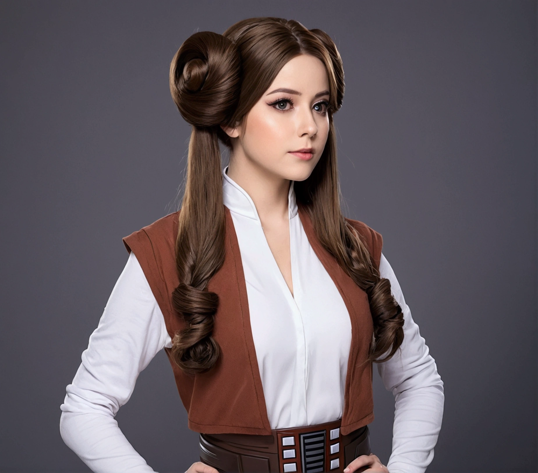 femme brune cheveux long pose sexy gros sein cosplay starwars