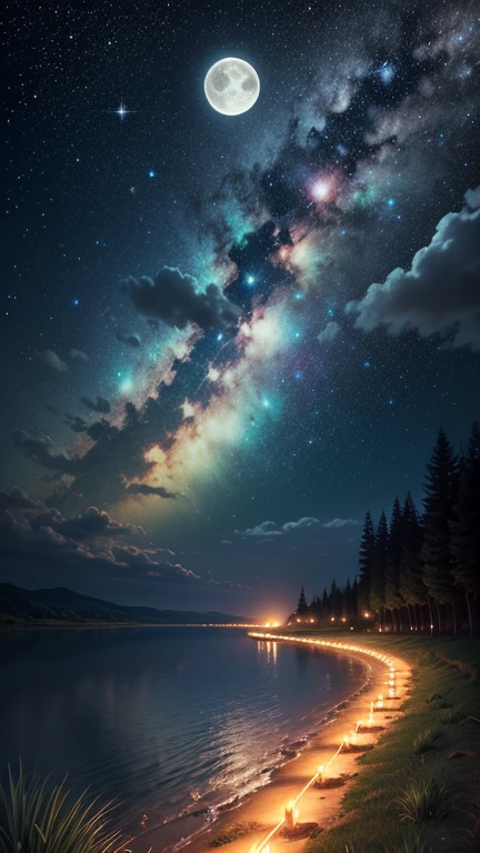 Moderate, Starry Sky, flash, full moon.summer.night,