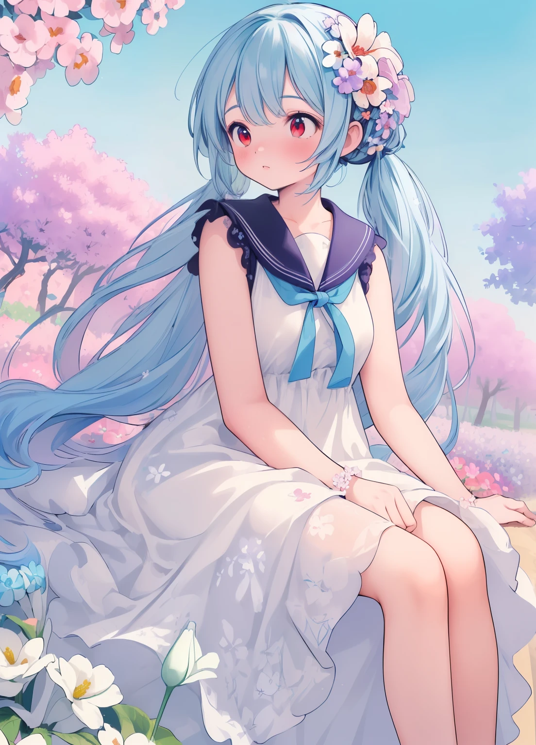 (masterpiece、Highest quality、Highest quality、Official Art、Beautiful and beautiful:1.2)、(1 personの:1.3)Hatsune Miku、Twin tails,Beautiful breasts, Katsushika Hokusai,masterpiece、Highest quality、1 person、Fluffy hair、Light blue hair、Beautiful pink eyes、short hair、camisole、Loincloth、Please raise your hand、smile