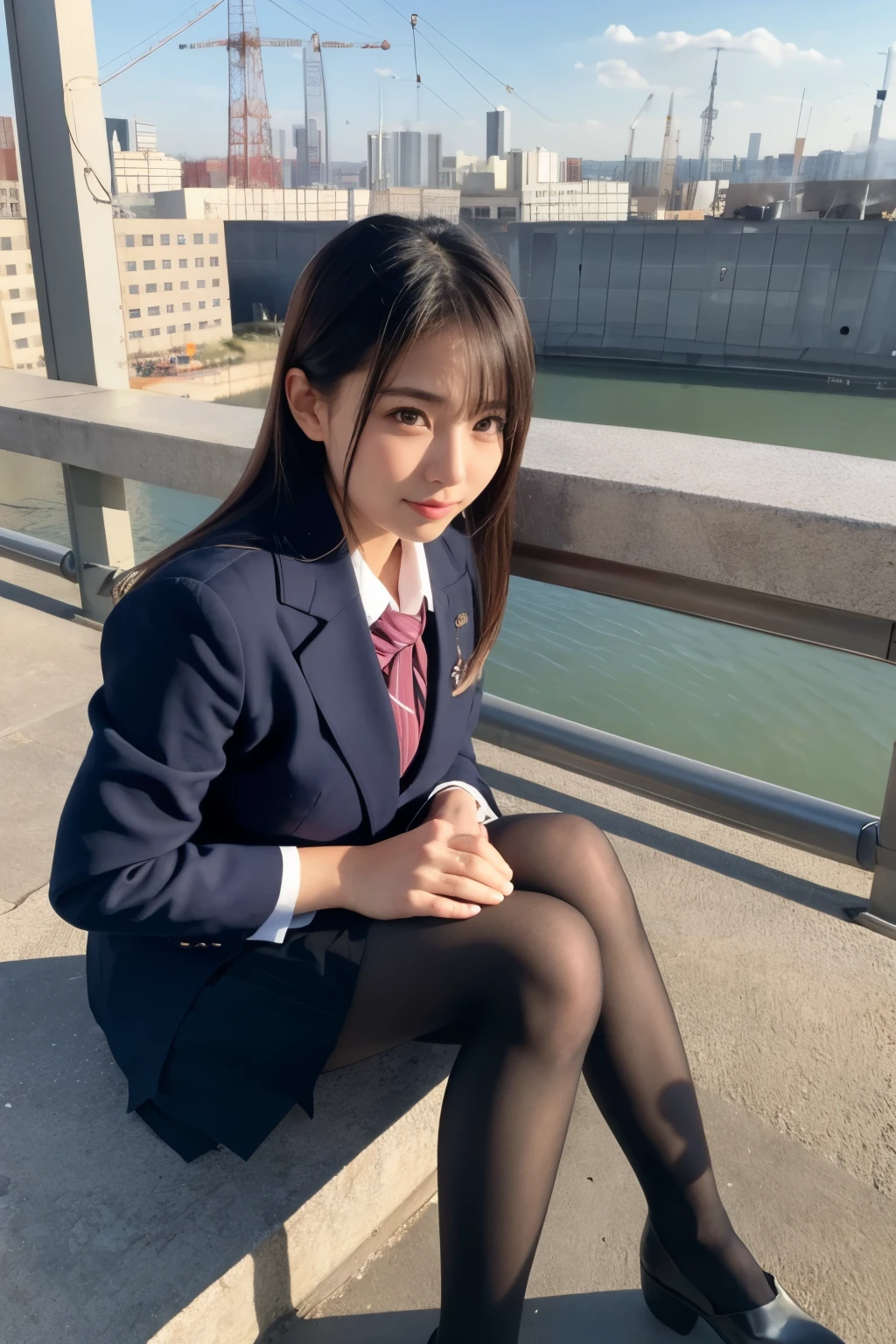Super fine、8k、muste piece、(RAW photo:1.4)、High resolution、((Composition in which the subject is photographed directly from the side))、((Full body photo from face to ankles))、((perfect anatomy))、1 female 14 years old、School road scene in residential area、bicycle、((sit astride a bike:1.3))、Black hair blows in the wind、detailed skin、glowing skin、baby face、double eyelid、long eyelashes、Moist eyes、small face、smile、open your mouth、Neat and clean hairstyle、Dreaminess、middle School girls、、slender and delicate body、big breasts、Blazer uniform with green lines、girls school uniform、plaid skirt、healthy、young female teenager、black tights、black tights、black knee high socks、茶色のloafers革靴、loafers、Neat and clean hairstyle、bicycle、side shot