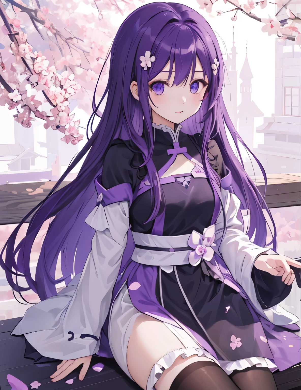 high resolution, masterpiece,Ma Kirito Sakura,destiny, Purple Hair, Solitary, 1 Girl,external,Detailed background, Delicate eyes,
