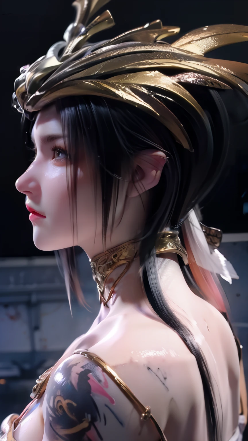 (8k, best quality, masterpiece:1.2),(best quality:1.0), (ultra highres:1.0), watercolor, a beautiful woman, shoulder, hair ribbons, by agnes cecile, half body portrait, extremely luminous bright design, pastel colors, (ink:1.3), autumn lights,