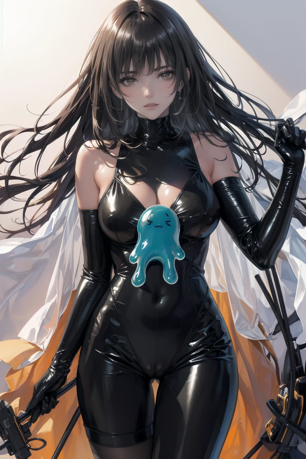 Mature beautiful woman,(Highest quality,Extremely detailed depiction,Incredible high resolution,Anatomically accurate depiction,Curvy Legs),(Glowing Skin,Glowing Skin,Oilskin),(Bikini Swimwear,latex,Wet body),eyelash,Sweat,(pupil,Half-closed eyes:1.3,There is cleavage in the chest,Captivating smile,Glossy lipstick,Flashy makeup,),whole body,background:Daytime pool,(There is a cute slime on the chest.:1.5),Cute translucent light blue slime,slime with face,,
