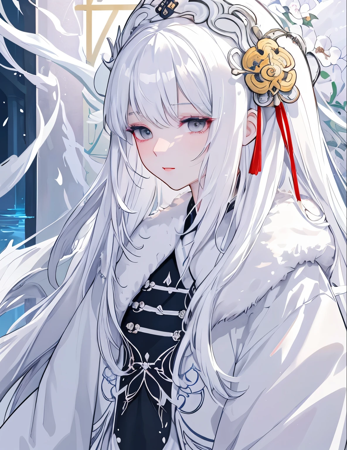 Close-up of a white-haired woman wearing a white mask, Beautiful character painting, Gu Weiss, artwork in the style of Gu Weiss, White-haired deity, author:Yang J, Epic and beautiful character art, Stunning character art, author:Fan Qi, by Wuzhun Shifan, Gu Weiss on pixiv artstation