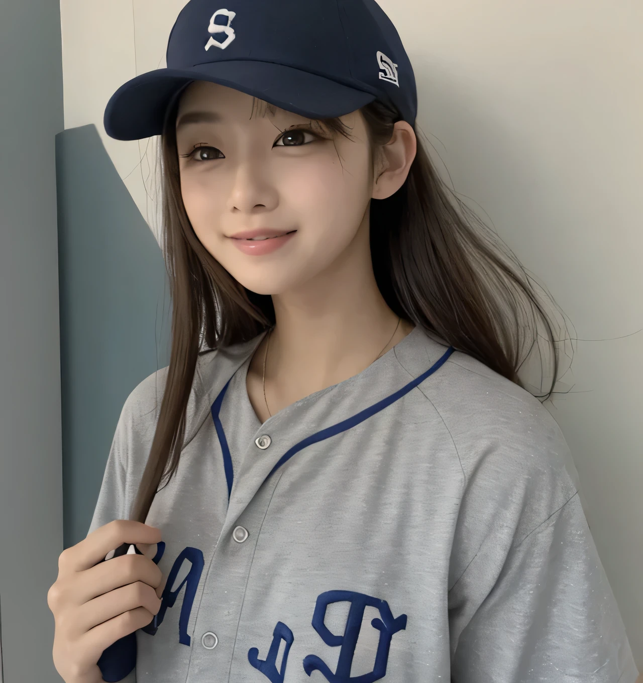 Wearing a baseball uniform、Wearing a baseball cap、profile、The letter S on the cap