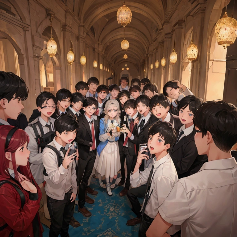 A group of  boys and 1 teenage girl are taking a photo together in one frame