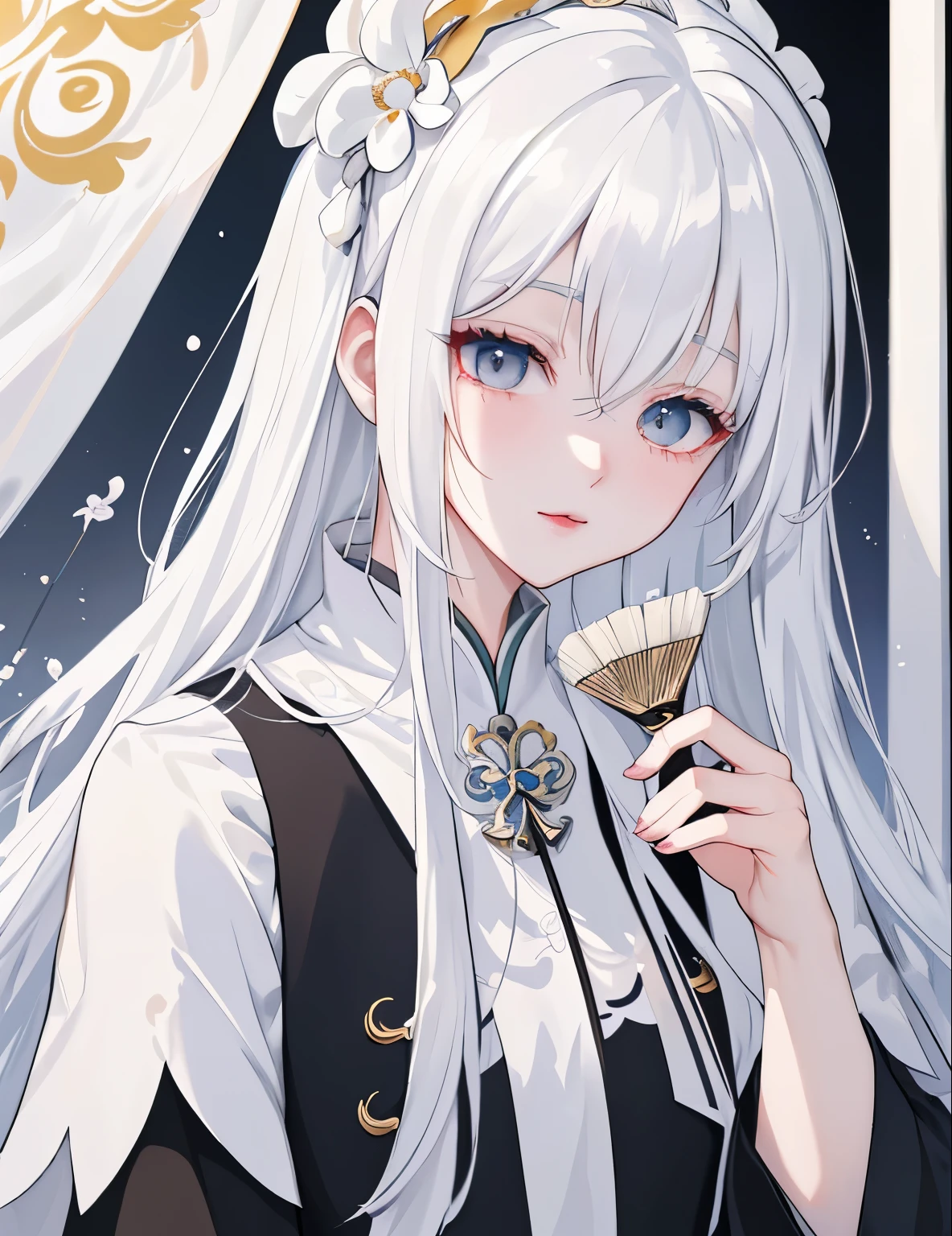 Close-up of a white-haired woman wearing a white mask, Beautiful character painting, Gu Weiss, artwork in the style of Gu Weiss, White-haired deity, author:Yang J, Epic and beautiful character art, Stunning character art, author:Fan Qi, by Wuzhun Shifan, Gu Weiss on pixiv artstation