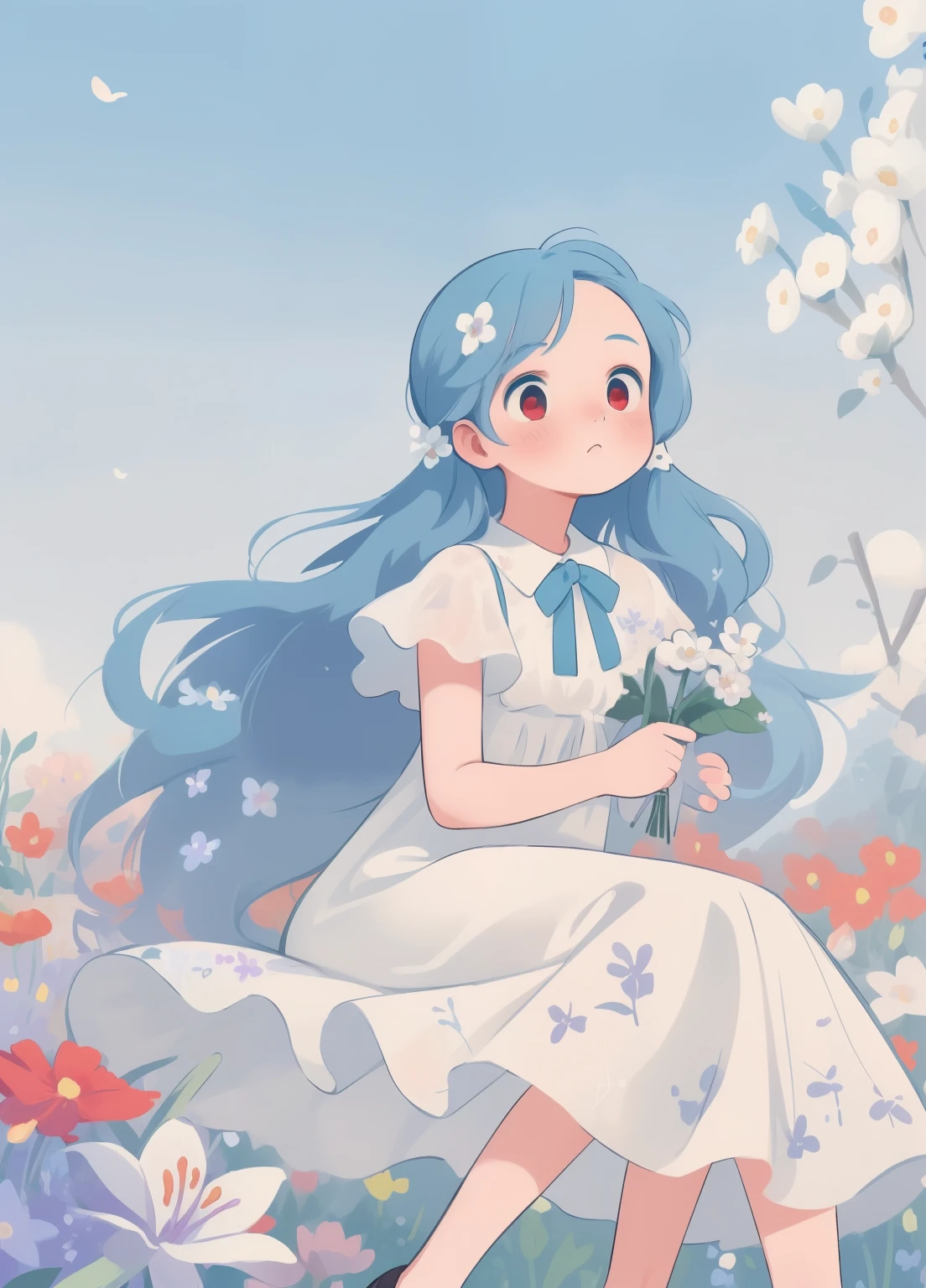 (masterpiece、Highest quality、Highest quality、Official Art、美しくbeautiful:1.2)、(One girl:1.3)Hatsune Miku、Twin tails,Beautiful breasts, Katsushika Hokusai, ((Highest quality)),((masterpiece)),((Very detailed)),(figure),(Detailed light),(an extremely delicate and beautiful),((trim)),Unbelievably_Absurd,(Ray Tracing),(reflected light),((Movie Posters)),(sign:1.3),(English text:1.3),break (8k:1.3),wallpaper,One girl,(Girl in the middle of flowers:1.4),(Pure sky blue hair, Red eyes:1.5),sunny,outside,Very detailed,Highest quality,Superior quality,masterpiece,beautiful,cute,Sit on the ground,(Ridiculously long hair, Clear boundaries of fabric:1.4),(Pure white dress, Pure white silk:1.5),(Flower ground, A Thousand Flowers, Colorful flowers, Flowers around her, Various flowers:1.51),young,amazing,Charm,Sundress,Nice views,Pure white shoes,Glossy old advertising poster, Vintage Posters, Poster Vintage, Retro Posters, enoch bolles, 1940s propaganda posters, Joseph Brant, inspired by Art Frahm, beautifulレトロアート, art deco poster, Vintage Posters style, Hidden Ads