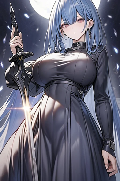 black hair, plainclothes sword, armor dress, big tits, masterpiece, highest quality, holding a sword