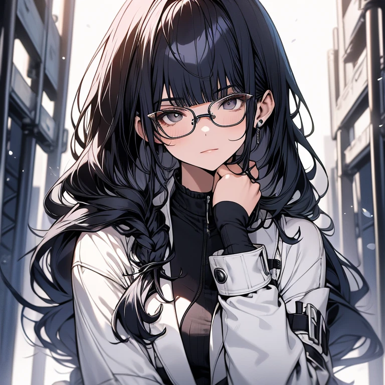 The Beauty of Knowledge,cool,Woman in her 20s,Silver glasses,Black business suit,White background,cold,Good feelings,Black Hair,Upper Body,From the neck up,Hair straightening,Long Hair,upright,Upright,No background,People only,Pure white background,through background,