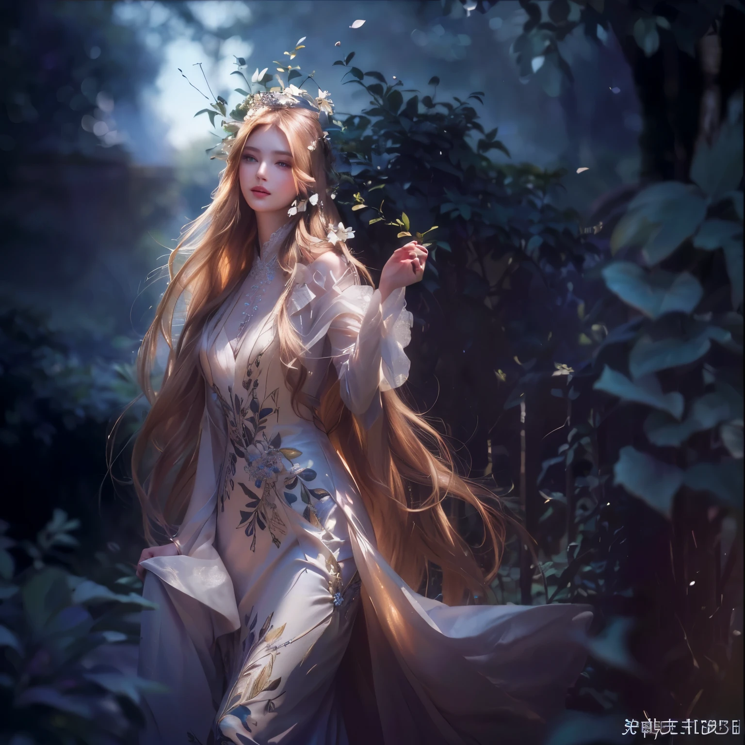a beautiful young woman, intricate detailed face, detailed eyes, long eyelashes, delicate lips, porcelain skin, elegant expression, long flowing hair, beautiful floral dress, standing in a lush garden, sunlight filtering through the leaves, vibrant colors, serene and peaceful atmosphere, (best quality,8k,highres, masterpiece:1.2),ultra-detailed,(realistic,photorealistic,photo-realistic:1.37),cinematic lighting,vibrant colors,natural setting