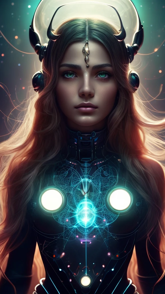 inner data mind process workings relation to love 8k, glass, A glass-like alien floral monument bioluminescence , humanoid structure entangled in a star light back ground, is displayed in out realms, stary background, its intricate details and vibrant colors radiating from the pedestal’s futuristic light, reds orange and blues, gravity waves, fractals, quantum entanglement, string theory, ultra bright lights, massive distortion, strobing colored lights, Diving Into The Ether Flowing with The Eternal Soul Through Vibration of love, everything is connected, Flowing energy, Spiritual, divine, dreamlike, cosmic, concept art, mind blowing, feminine beauty, god, pineal gland, dreamlikeart, (best quality,8K,highres,masterpiece), ultra-detailed, (surreal portrait of flawless Android beauty), a flawless Android beauty portrayed in a surreal portrait style using hand-tinted acrylics. The portrait showcases a hyper-detailed face with flawless black shiny eyes, exuding an otherworldly allure. The Android's long, messy "hair" consists of intricate circuitry patterns, adding to the surreal and futuristic aesthetic. Rendered in the style of Gabriel Pacheco, the portrait is a stunning masterpiece with perfect composition and beautiful hyper-detailing. Every aspect of the Android's appearance is depicted with hyper-realism, capturing the intricacies of her features with sharp focus and high-quality execution. Feel free to add your own creative touches to enhance the surreal beauty and artistic impact of this captivating portrait.,breasts,real_booster,real-gurl,cyborg