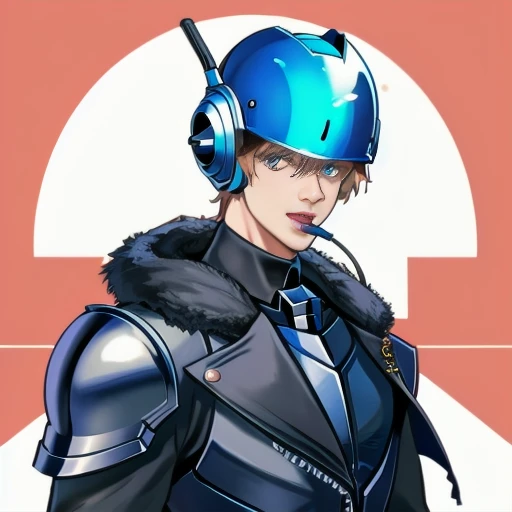 Robocop helmet,The eyes are visible,The mouth is sticking out,Robocop Armor,Cool handsome young man,10th Generation,Caught by busty beauty,Looks like he&#39;s in pain,Arms are folded behind the back
