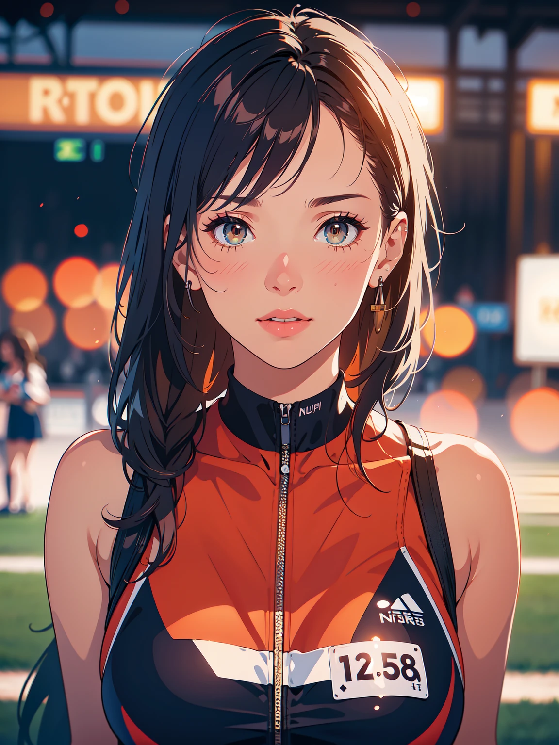 nbdy-julia-sd15, beautiful mature college woman, in track outfit, outside on track field, ((slim, petite)), photorealistic, photo, masterpiece, realistic, realism, photorealism, high contrast, photorealistic digital art trending on Artstation 8k HD high definition detailed realistic, detailed, skin texture, hyper detailed, realistic skin texture, armature, best quality, ultra high res, (photorealistic:1.4),, high resolution, detailed, raw photo, sharp re, by lee jeffries nikon d850 film stock photograph 4 kodak portra 400 camera f1.6 lens rich colors hyper realistic lifelike texture dramatic lighting unrealengine trending on artstation cinestill 800