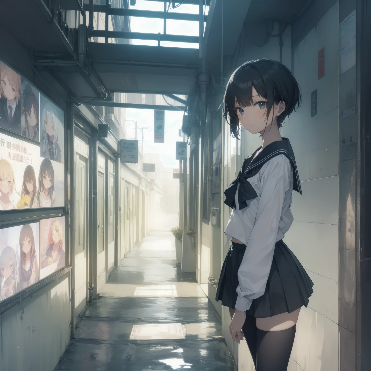 ultra-absurdres-Top quality by artist God, ultra-detailed, high resolution, anime moe artstyle, best anime 8k konachan wallpaper, pixiv contest winner, pool:2810, perfect anatomy,break, 1girl, (Please draw a girl walking sleepily to school alone. )break,(Solo,little female, 13-year-old:1.3),Full limbs, complete fingers,a junior high school student, (very short hair), short cut, flat chest, , small butt, small black eyes, beautiful detailed eyes, well-proportioned iris and pupils, expressive eyes, highres detailed hair, soft expression, salor school_uniform, sailor collar, serahuku, bow, pleated skirt,(Detailed Lighting), (Detailed background), in the School commute route. break,super detailed skin, Best cinematic lighting powered by famous artist, 8k,beauty illustration,photoshop_(medium),very aesthetic,break,((artist:nekotoufu )), artist:clamp ,artist:carnelian ,artist:kantoku ,