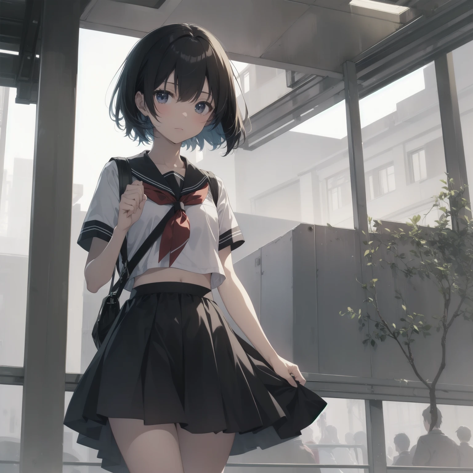 ultra-absurdres-Top quality by artist God, ultra-detailed, high resolution, anime moe artstyle, best anime 8k konachan wallpaper, pixiv contest winner, pool:2810, perfect ???????,break, 1girl, (Please draw a girl walking sleepily to school alone. )break,(Solo,little female, 13-year-old:1.3),Full limbs, complete fingers,a junior high school student, (very short hair), short cut, flat chest, , small butt, small black eyes, beautiful detailed eyes, well-proportioned iris and pupils, expressive eyes, highres detailed hair, soft expression, salor school_uniform, sailor collar, serahuku, bow, pleated skirt,(Detailed Lighting), (Detailed background), in the School commute route. break,super detailed skin, Best cinematic lighting powered by famous artist, 8k,beauty illustration,photoshop_(medium),very aesthetic,break,((artist:nekotoufu )), artist:clamp ,artist:carnelian ,artist:kantoku ,

