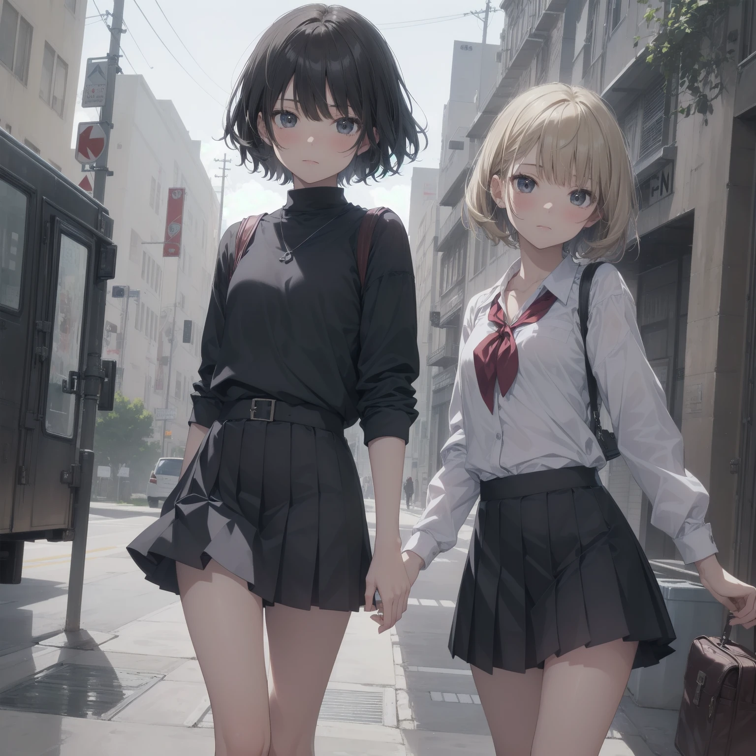 ultra-absurdres-Top quality by artist God, ultra-detailed, high resolution, anime moe artstyle, best anime 8k konachan wallpaper, pixiv contest winner, pool:2810, perfect anatomy,break, 1girl, (Please draw a girl walking sleepily to school alone. )break,(Solo,little female, 13-year-old:1.3),Full limbs, complete fingers,a junior high school student, (very short hair), short cut, flat chest, , small butt, small black eyes, beautiful detailed eyes, well-proportioned iris and pupils, expressive eyes, highres detailed hair, soft expression, salor school_uniform, sailor collar, serahuku, bow, pleated skirt,(Detailed Lighting), (Detailed background), in the School commute route. break,super detailed skin, Best cinematic lighting powered by famous artist, 8k,beauty illustration,photoshop_(medium),very aesthetic,break,((artist:nekotoufu )), artist:clamp ,artist:carnelian ,artist:kantoku ,