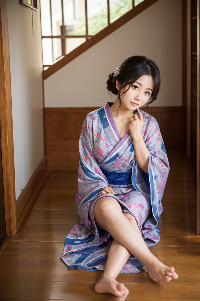 whole body　loose curl hair　Beauty　RAW　photograph　yukata　Real　geta　Whitening　older sister　looking at the camera　Beautiful feet　tall　beautiful　Pitiful