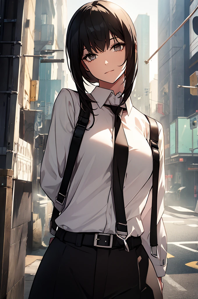 beautiful black hair and harness belts white-black uniform