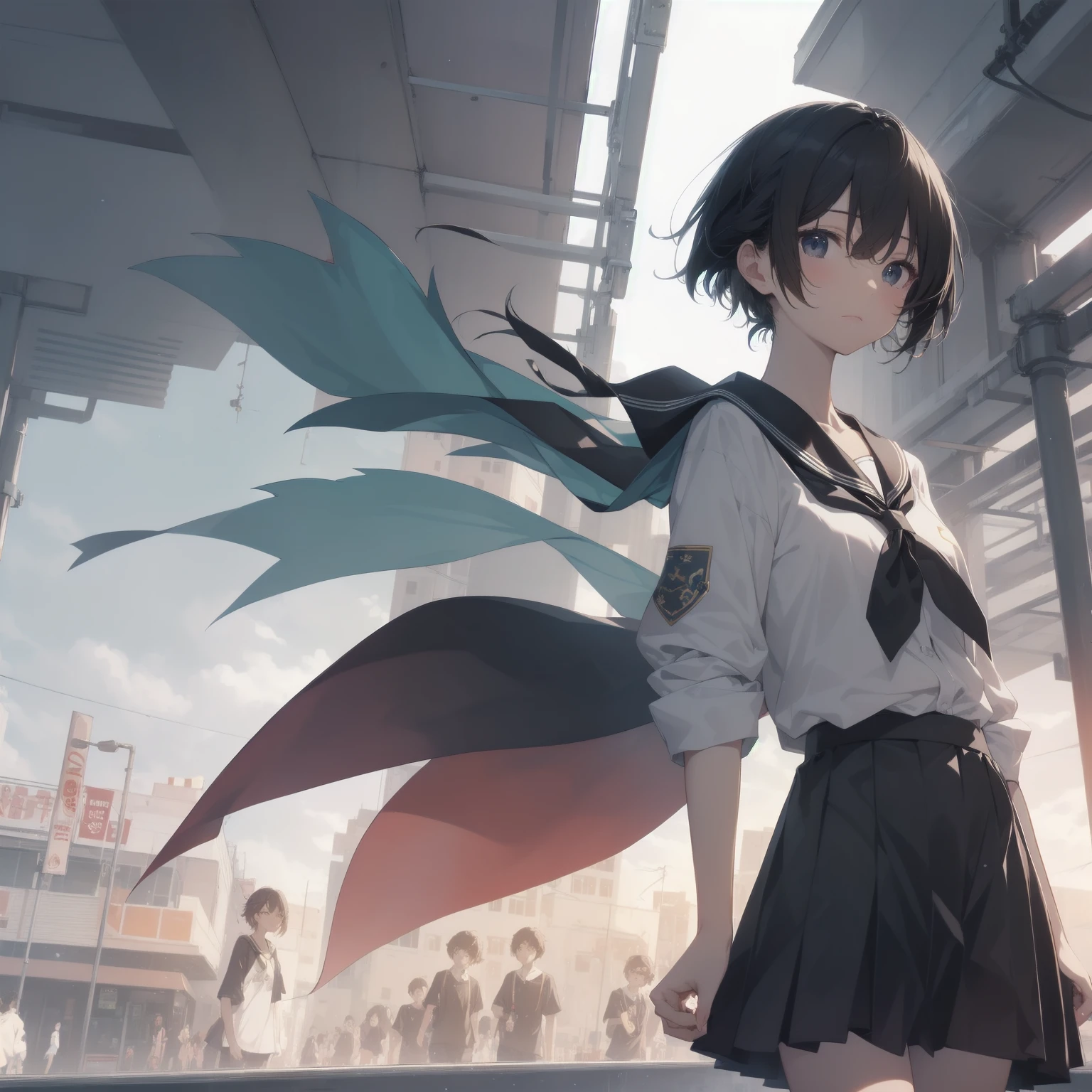 ultra-absurdres-Top quality by artist God, ultra-detailed, high resolution, anime moe artstyle, best anime 8k konachan wallpaper, pixiv contest winner, pool:2810, perfect anatomy,break, 1girl, (Please draw a girl walking sleepily to school alone. )break,(Solo,little female, 13-year-old:1.3),Full limbs, complete fingers,a junior high school student, (very short hair), short cut, flat chest, , small butt, small black eyes, beautiful detailed eyes, well-proportioned iris and pupils, expressive eyes, highres detailed hair, soft expression, salor school_uniform, sailor collar, serahuku, bow, pleated skirt,(Detailed Lighting), (Detailed background), in the School commute route. break,super detailed skin, Best cinematic lighting powered by famous artist, 8k,beauty illustration,photoshop_(medium),very aesthetic,break,((artist:nekotoufu )), artist:clamp ,artist:carnelian ,artist:kantoku ,