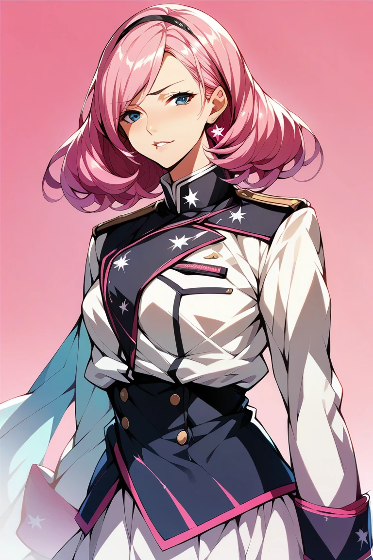Illustrator, anime , Realistic ,sketch , 1 girl, ,lip, uniform, order, Pink gradient background, Neon Hair,Texture Trim, Japanese, (masterpiece,Highest quality) cancer