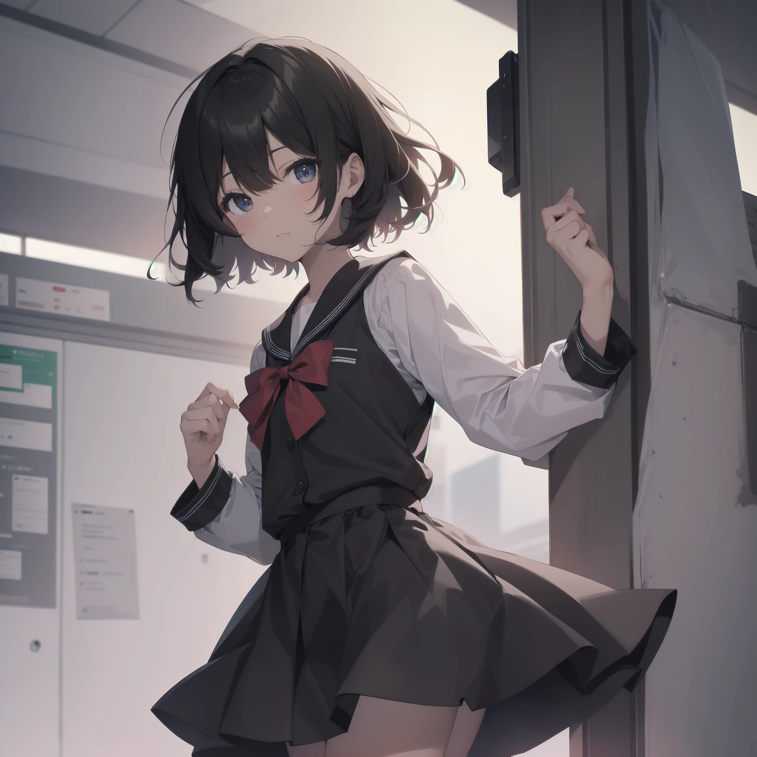 1boy,No shoes，Barefoot，furry,full body,school uniform，black pantyhose，Miniskirt，no shoes，Show yourself