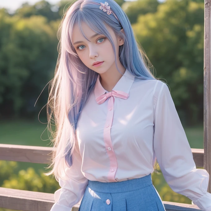 (RAW Photos, highest quality), (Realistic, photo-Realistic:1.3), masterpiece, Very delicate and beautiful, Very detailed, CG, Unity , 2k wallpaper, wonderful, In detail, A light smile, Very detailed CG Unity 8k wallpaper, Large file size, Super detailed, High resolution, Absurd, Soft Light, (((Medium Hair:1.3), Short bangs, Pink Hair, Floating hair NovaFrogStyle)), Beautiful detailed girl, Detailed fingers, Very detailed eyes and face, Beautifully detailed nose, Beautiful fine details, Long eyelashes, Light on the face, View Viewer, (Mouth closed:1.2), One girl, cute, young, Mature Face, (whole body:1.3), ((Small breasts)), Realistic face, Realistic body, Beautiful thigh details, (Ulzzang-6500-v1.1:0.8), uniform, Cross-strap clothing, Collared shirt, Open clothes, at school, Details Office, Open cardigan, White knee socks, mini skirt, Unbuttoned shirt,