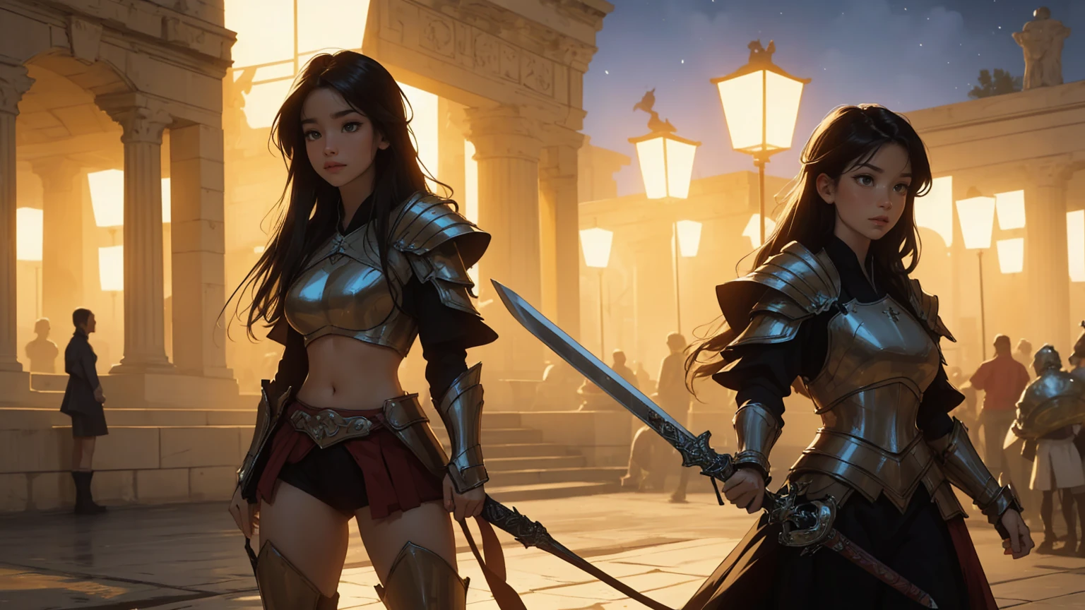 a1 woman，masterpiece, 8K quality, very detailed, one girl, (Light, cropped hair), woman warrior Greek antique warrior hoplite Greek Spartan armor holding a short sword skyphos and a round bronze shield, thick thighs, Roman columns background, big breasts, Smirk、professional lighting、about, standing, very long hair, cowboy shot, brilliant, brilliant hair, (night:1.2),Dreamy, [[gentle fingers and hands:0.55]::0.85],(detailed fingers),),(emotional),(breathtaking),(main part:1.2) whole body.), (Anime Style), (Super Detailed), (brutal), (uhd, HDR), (8k), (High Resolution: 1.2), (Complex and Beautiful: 1.2), cowboy shot, brilliant, brilliant hair, (night:1.2),Dreamy, [[gentle fingers and hands:0.55]::0.85],(detailed fingers),),(emotional),(breathtaking),(main part:1.2) whole body.), (Anime Style), (Super Detailed), (brutal), (uhd, HDR), (8k), (High Resolution: 1.2), (Complex and Beautiful: 1.2), [[gentle fingers and hands:0.55]::0.85],(detailed fingers),),(emotional),(breathtaking),(main part:1.2) whole body.), (Anime Style), (Super Detailed), (brutal), (uhd, HDR), (8k), (High Resolution: 1.2), (Complex and Beautiful: 1.2)