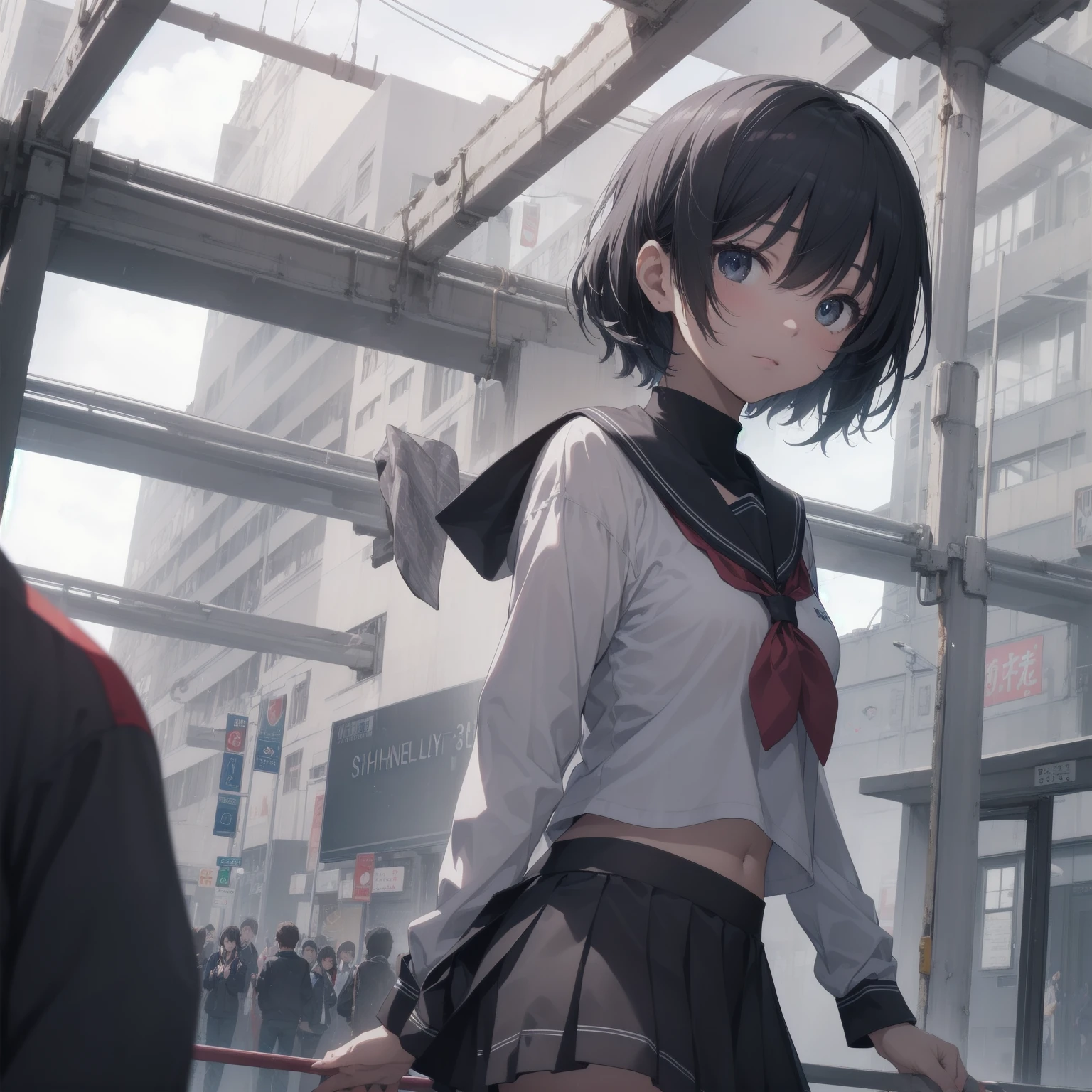 ultra-absurdres-Top quality by artist God, ultra-detailed, high resolution, anime moe artstyle, best anime 8k konachan wallpaper, pixiv contest winner, pool:2810, perfect anatomy,break, 1girl, (Please draw a girl walking sleepily to school alone. )break,(Solo,little female, 13-year-old:1.3),Full limbs, complete fingers,a junior high school student, (very short hair), short cut, flat chest, , small butt, small black eyes, beautiful detailed eyes, well-proportioned iris and pupils, expressive eyes, highres detailed hair, soft expression, salor school_uniform, sailor collar, serahuku, bow, pleated skirt,(Detailed Lighting), (Detailed background), in the School commute route. break,super detailed skin, Best cinematic lighting powered by famous artist, 8k,beauty illustration,photoshop_(medium),very aesthetic,break,((artist:nekotoufu )), artist:clamp ,artist:carnelian ,artist:kantoku ,

