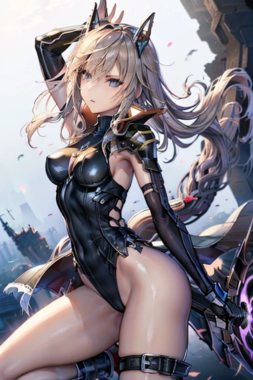masterpiece, Highest quality, sour, Grey sweater, Black leotard, Spin around, spin, Blonde, Superhero, boots, tornado, Circlingwind, alone, barefoot, Circling, Wind effects, spinning into a tornado, fast spin, stand, time travel, Travel through time, High leg, Perfect hands, Perfect Fingers, High leg leotard, Power ups, tornado swirls