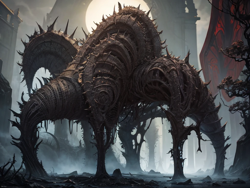 Transform nuts into eerie, horror-themed entities within a nightmarish scene. Utilize dark, atmospheric elements and fractal patterns inspired by the unsettling work of H.R. Giger.