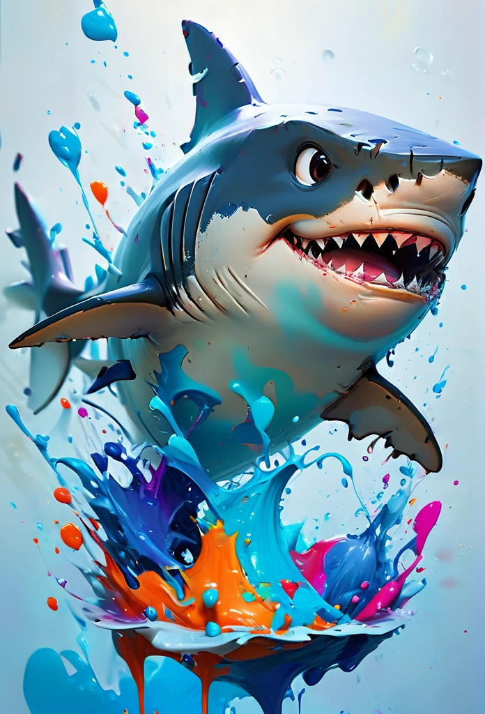 Splash Art, Cute Shark(Game Characters、Troubled expression、Look at your computer screen, with investment chart), wonderfulインスタグラム, Art Station, Colorful paint splash style+, Very detailed、Exquisitely crafted down to the last detail, Engine Unreal, wonderful, Details Complexity, Splash screen, Complementary Color, Realistic concept art, 8k resolution, deviantart masterpiece, Oil, Thick brushwork, Paint dripping, Splash Art,Dark Deep Sea