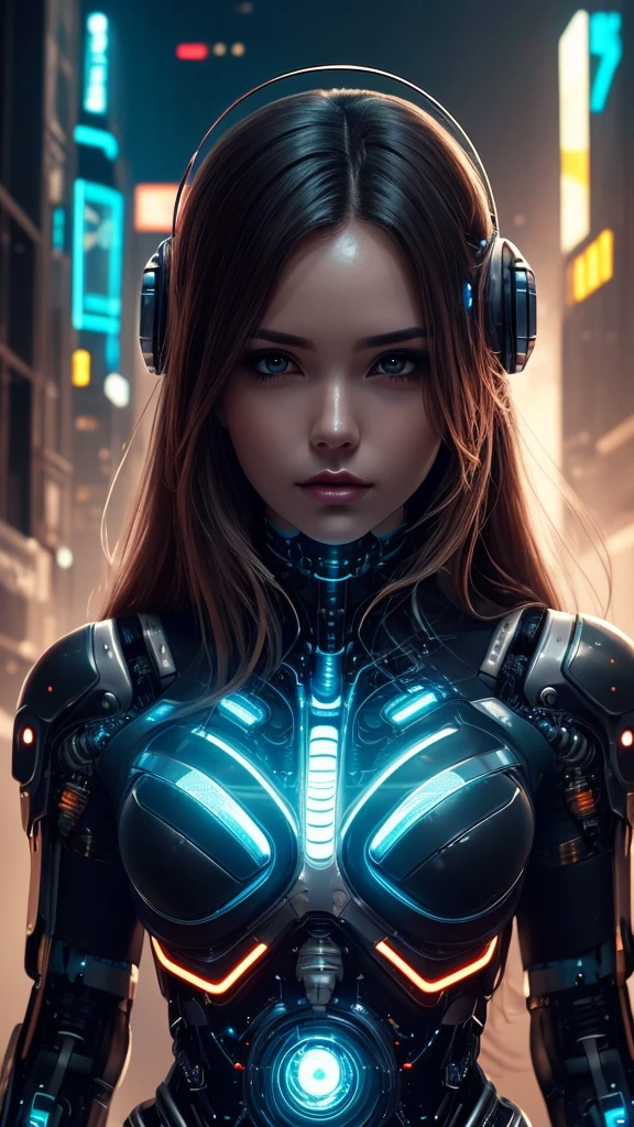 a woman with long hair and a futuristic outfit, portrait beautiful sci - fi girl, dreamy cyberpunk girl, beutiful girl cyborg, 4k highly detailed digital art, beautiful digital artwork, wlop. scifi, beautiful cyberpunk girl face, cyborg girl, cyborg - girl, 4k detailed digital art, cute cyborg girl, artgerm julie bell beeple