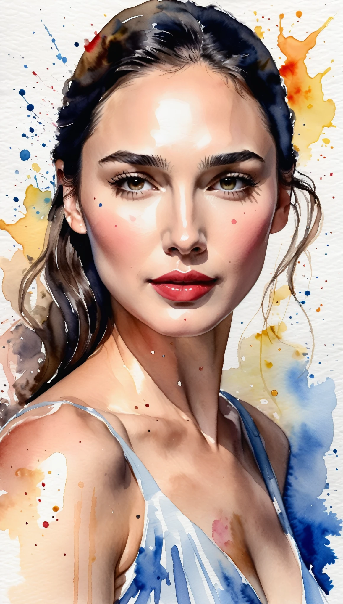 masterpiece,Gal Gadot watercolor,(Watercolor splashes、Oozing、Blurry、Blotting、Effective use of fading techniques),(sexy)
