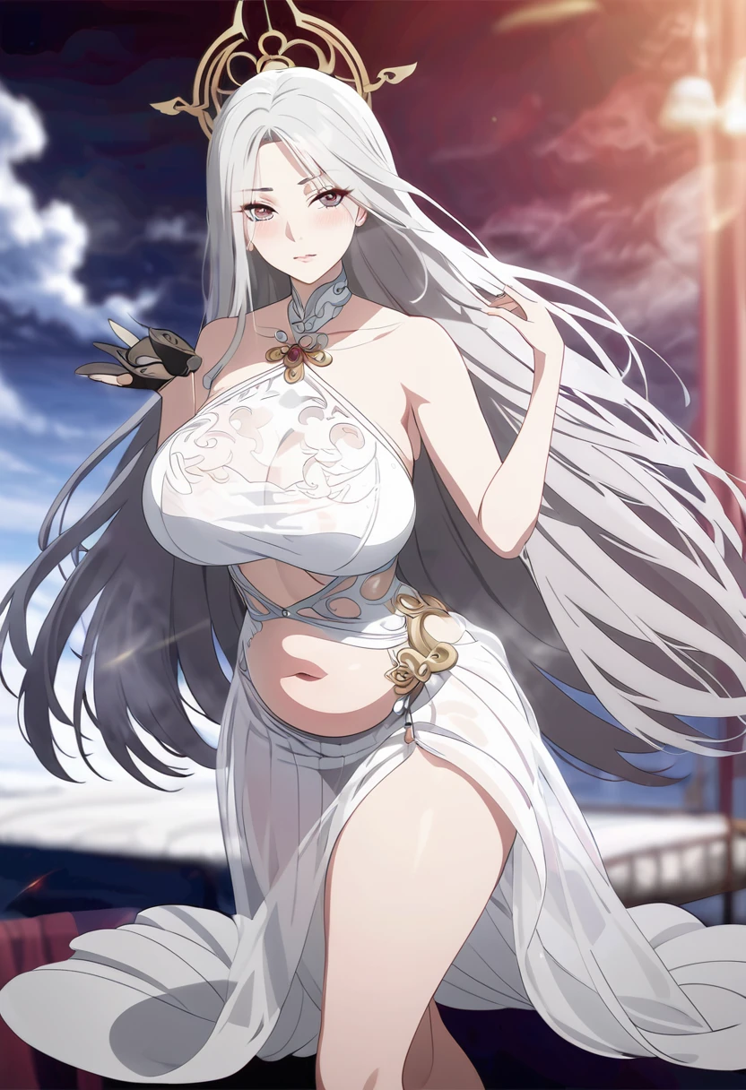 high quality,HD,16K,Sharp Line,1 Girl,fantasy, (Fire Spirits),Pretty Face, Large Breasts, Beautiful legs,In the mountains,Focus Girl,detailed Pretty Face,Detailed clothes,beautiful eyes,Cool,Sexy,Dynamic Angle,穿着华服的神明Strike a pose拍照, Ancient mysterious sexy goddess, Traditional beauty woman, Beautiful female warrior god of war , Beautiful sexy goddess, Gorgeous role-playing, high, Beautiful young girl, Beautiful woman, 华丽Beautiful woman, Complex clothing,Chinese Mystical Aesthetics, Beautiful Asian ancient mysterious girl, Extremely detailed shot of the goddess, Jaw-dropping sexy beauty, Big breasts deep neckline sexy belly button(butt), (bedroom), (Sexy Girls), masterpiece, best quality, Bangs, blush, Chest, clavicle, Eyebrows visible through hair, (Gradient red and gold hair), Jewelry, Long hair,Bright Eyes, ring, (solitary), illustration, fashionable, miss, Strike a pose, background, element, confident, Express, Accessories, majestic, striking, key point, Dynamic poses, ((plump)), (black))Woman in transparent dress,Viewer,(((Full breasts, Keeley University))),Slim waist,(Navel exposed,Bare waist), Long hair, extreme detailed details, 详细的fantasy艺术, Stunning character art, Beautiful and exquisite character art, Beautiful transparent dress, Very detailed, Large Breasts,Chest,Golden ratio figure,Beautiful figure,Ultra wide-angle shooting,Full body shot拍摄,Body close-up,Full body shot,Wearing a pleated tulle skirt,柔和动漫illustration, 柔和的深色background,Fujifilm XT3 Clear focus, f 5.6, High Detail, Clear focus,(Wearing openwork clothing),, (Natural light), (Tempting)translucent, Good velvet quality, Compared, Divine Light,, Silver hair, 天空background, Absolute Strength,Female Shinmei,穿着性感丝绸的Female Shinmei,,Large Breasts,Chest,Golden ratio figure,Beautiful figure,Ultra wide-angle shooting,Full body shot,Body close-up,Full body shot, Wearing a tulle dress, Model shooting style, Large Breasts,饱满Chest,Golden ratio figure,Beautiful figure,(Extremely detailed CG 8k wallpaper unit), The most beautiful artistic photos in the world, , 8K 超HD, ) on the beach,Sexy lazy posture,Sexy seductive expression,best quality,masterpiece,Ultra-high resolution,(Practical:1.4),original photo,Ultra-high resolution
