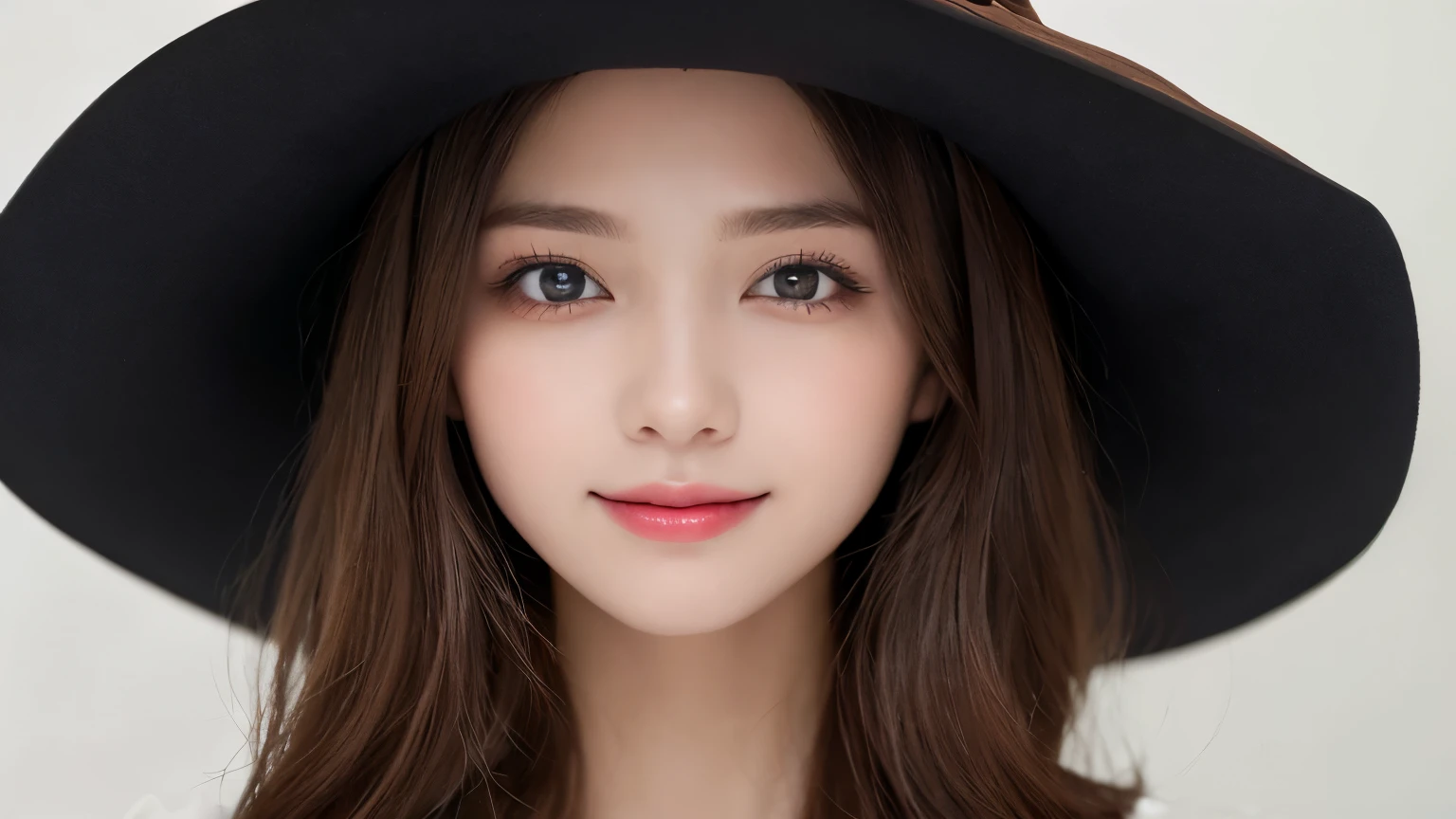 white background, half body portrait, bust shot, one girl, (a beauty girl, delicate girl:1.3), (20 years old:1.3), break, (witch costume, Witch hat, Witch clothes), break, (gates of hell:1.2), break, very fine eyes, (symmetrical eyes:1.3), break, small breasts, brown eyes, parted bangs, brown hair, (smile), break, (eyes and faces with detailed:1.0), break, (masterpiece, best quality, ultra detailed, detailed face, 8k)