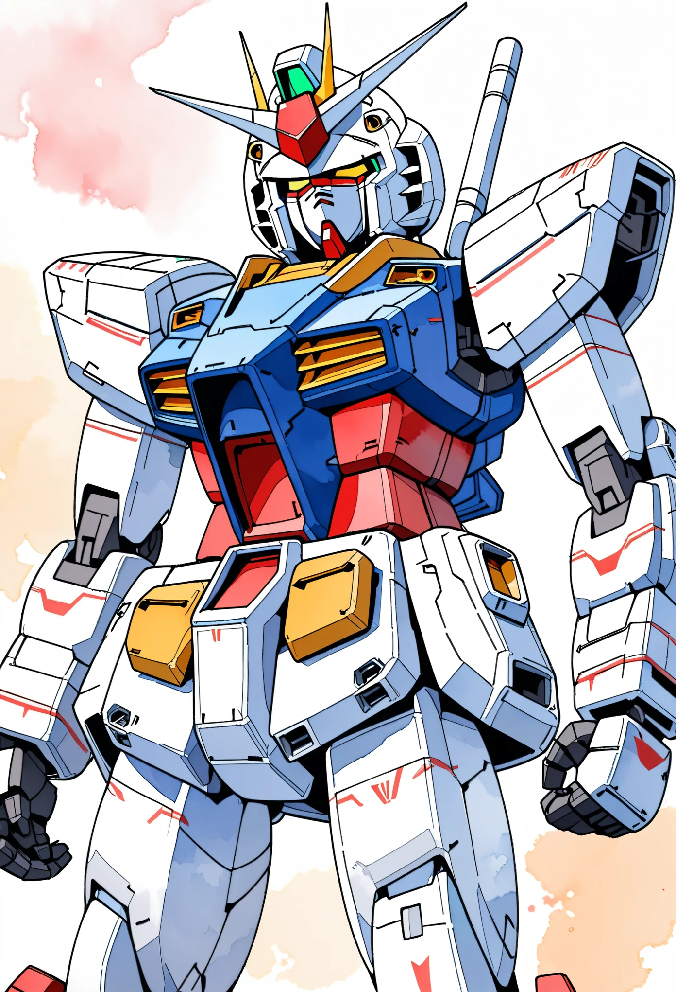(masterpiece),(Highest quality),(Very detailed),(High resolution),((Line art)),((watercolor)),(Anime Style),8k,Hard Edge,robot,機動戦士Gundam,Gundam,RX78-2,((Twin Eye))