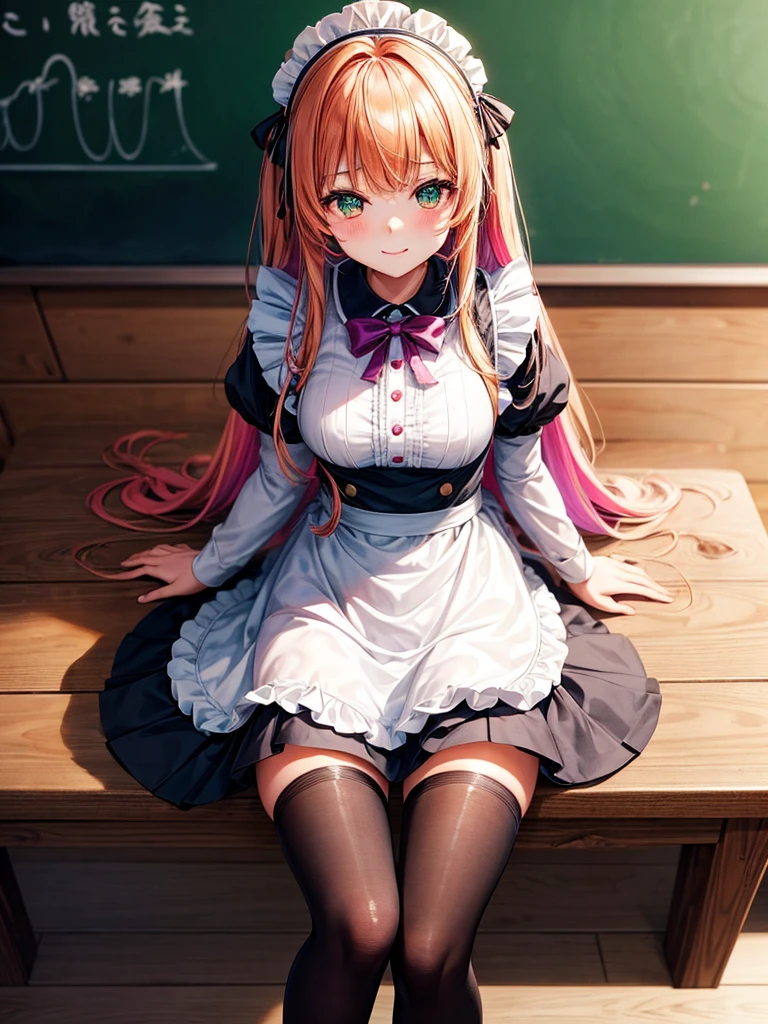 middle School girls,smile,Best Quality,High-dimensional beautiful girl,Multidimensional beautiful girl,Several girls are depicted,Maid clothes,cuteMaid clothes,8k,Highest quality,Long Hair,cute,fluffy,Angel,新しいMaid clothes,Latest Fashion,Long Hair,Green Eyes,Beautiful feet,The top of beautiful girls,School,classroom,perfection,masterpiece,Have sparkling eyes,tights,Horny girl,Naughty Girls,美しいcute女の子,Horny girl,Beautiful girl,Multicolored hair colors,Latest Fashion, girl,