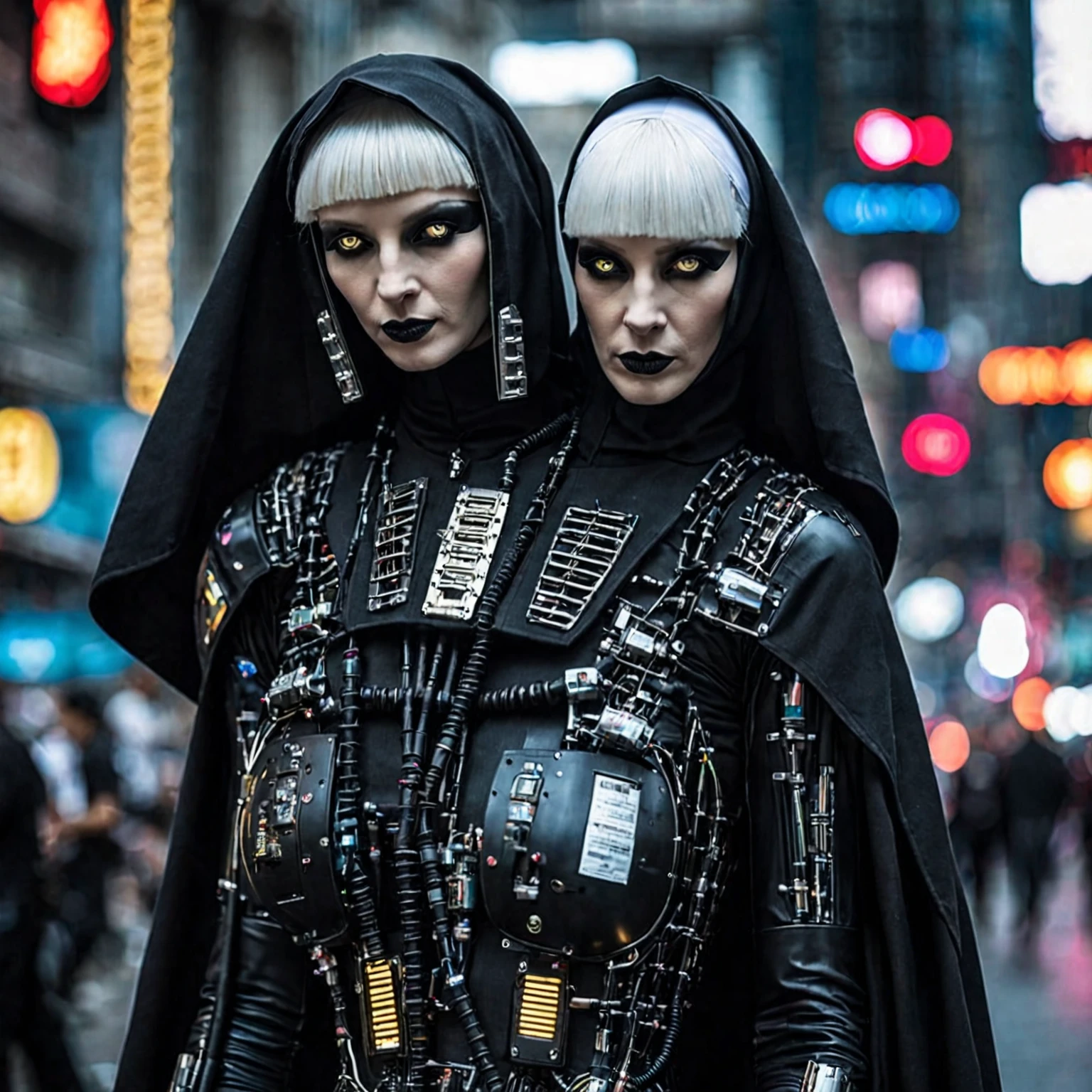 (cyber punk:1.4)、Androidの修道女に焦点を当てた写真、(Close up of a nun's face:1.4),Beautiful Face、Very beautiful face、Symmetrical face、(See the viewers:1.4)、 indoor, Realistic landscape, (Android:1.4), Playing the organ, pipe organ, music, close, arch, Chair, Nun's clothing, Very wide shot, Character Photography Portrait, movie, Professional, 4K, Very detailed,