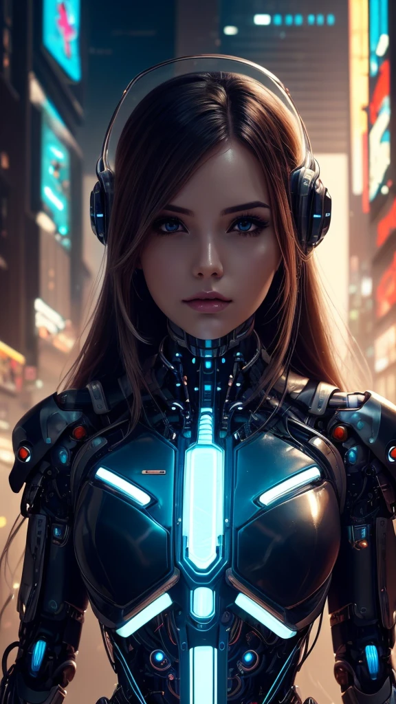 a woman with long hair and a futuristic outfit, portrait beautiful sci - fi girl, dreamy cyberpunk girl, beutiful girl cyborg, 4k highly detailed digital art, beautiful digital artwork, wlop. scifi, beautiful cyberpunk girl face, cyborg girl, cyborg - girl, 4k detailed digital art, cute cyborg girl, artgerm julie bell beeple