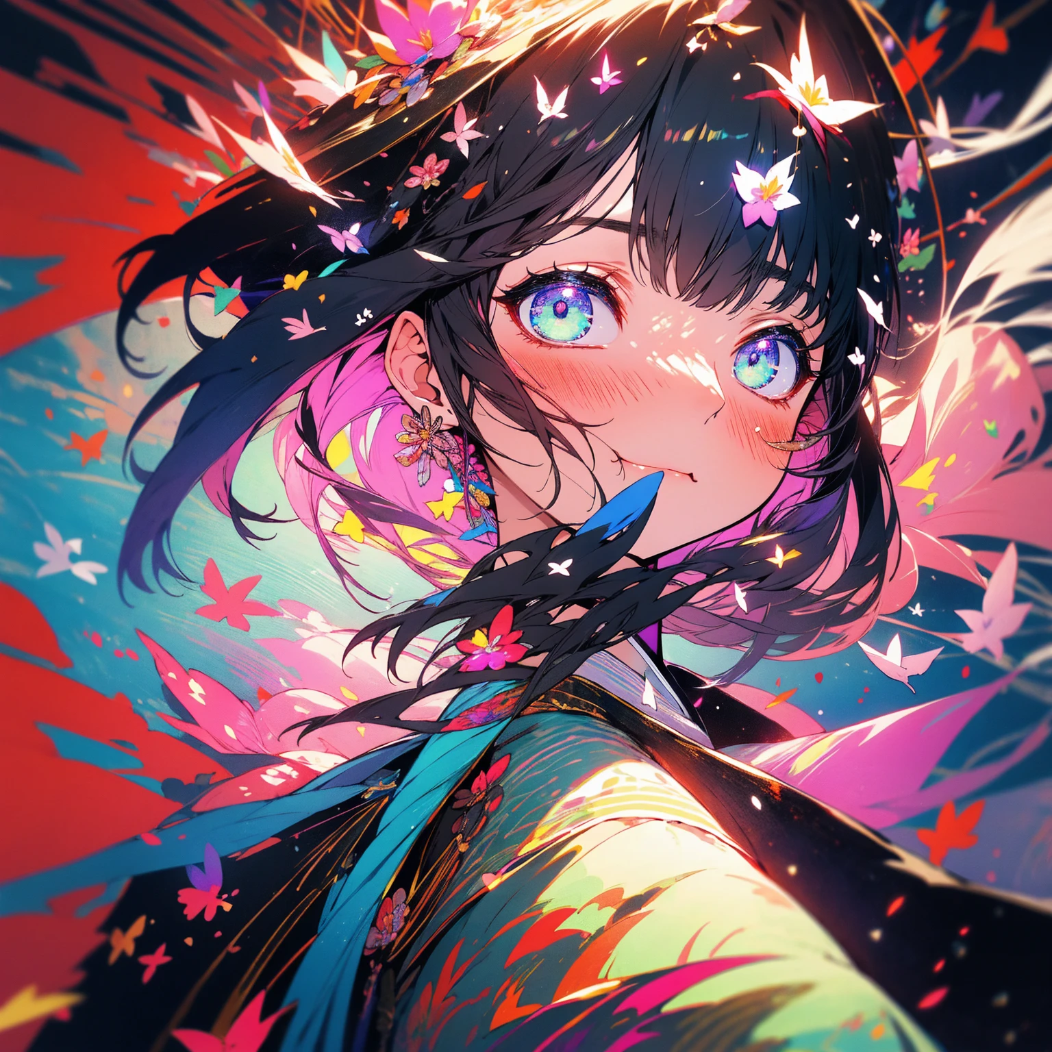 Japanese clothing、woman、Fantastic flowerusic、Colorful kimonos、dark、Dark World、fear、darkness、black