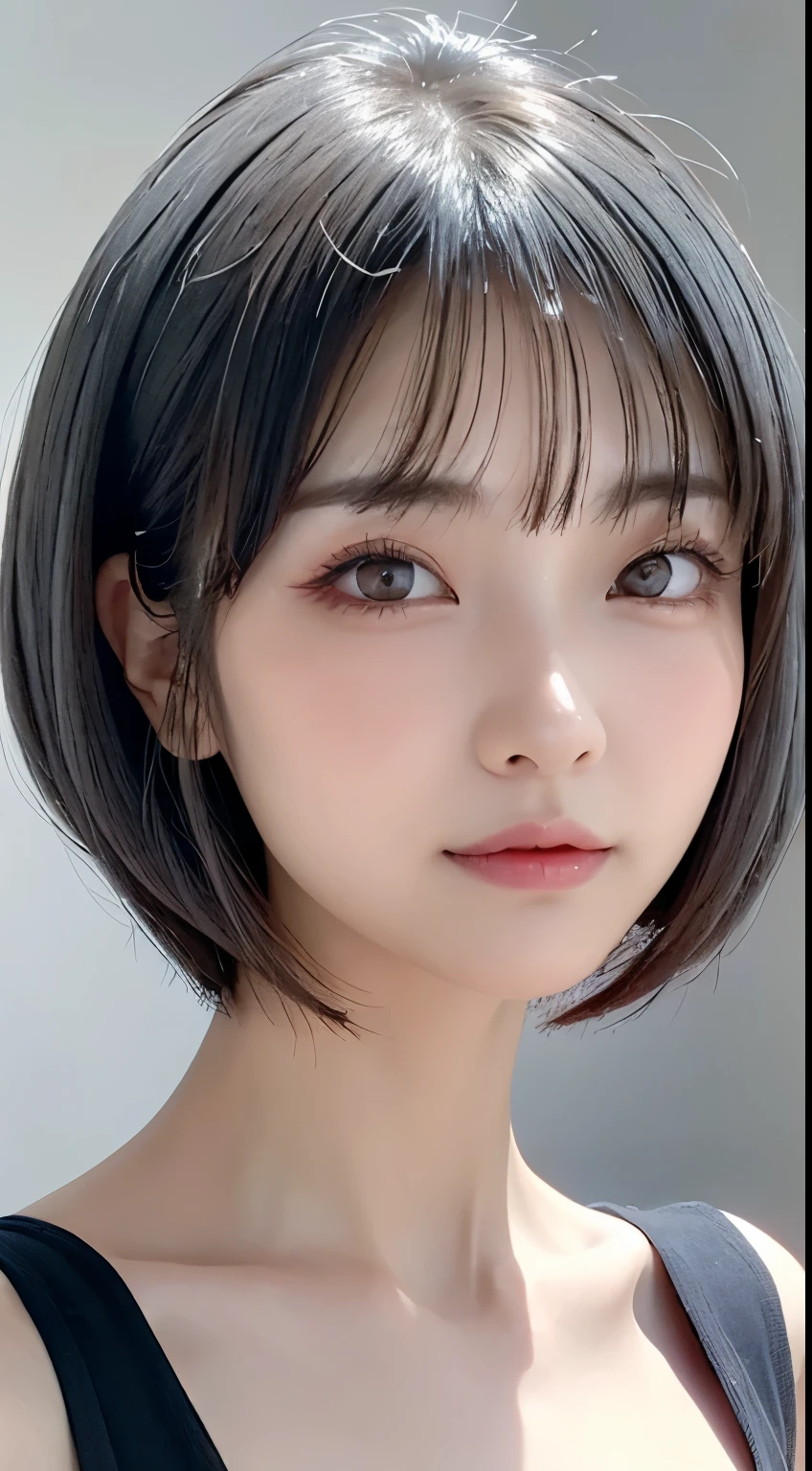 ((Close-up of face:1.6))、((Apply beautiful makeup:1.4))、Natural Shading、((Moist eyes:1.3))、K-Pop Idols)Calm and goddess-like happiness、Look at the viewer with your whole body、((Slightly parted lips:1.3))、Natural Shading、((Thin pubic hair))、K-Pop Idols)Calm and goddess-like happiness、Look at the viewer with your whole body、((Small Tits:1.3))、Natural Shading、((Thin pubic hair))、K-Pop Idols)Calm and goddess-like happiness、Look at the viewer with your whole body、((Small Tits:1.3))、Natural Shading、((Thin pubic hair))、K-Pop Idols)Calm and goddess-like happiness、Look at the viewer with your whole body、((((Beautiful bob-cut gray hair))))、((White haired Japanese woman)))、(Short bob gray hair:1.5)、masterpiece, Highest quality, 8k, Absurd, (Upper body:1.4), Beautiful girls, Beautiful face, Looking at the audience, Laughter, Surreal, High resolution, picture, Film Grain, chromatic aberration, Sharp focus, High resolution, フェイスLight, Dynamic Lighting, Light, Professional Shadow, Simple Background, (Dull grey background:1.4), Highest detail, Very detailed, Ultra-detailed, In detail, Real Skin, Delicate facial features, Detailed face and eyes, Sharp pupils、Realistic students、(Korean、Japanese、Chinese:0.4)
